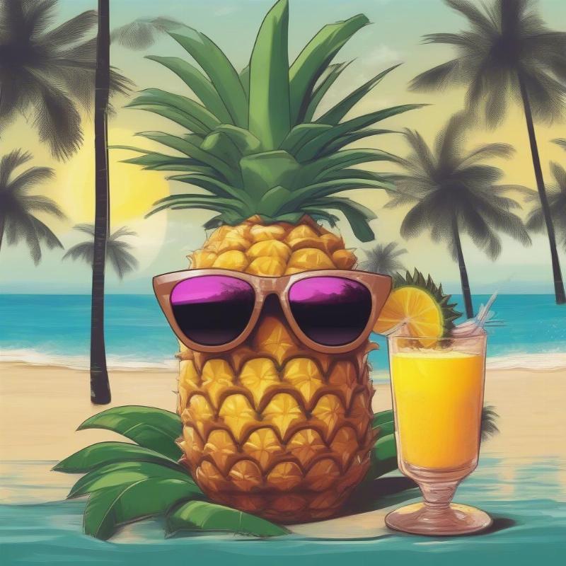 Pineapple with Sunglasses Coloring Sheet