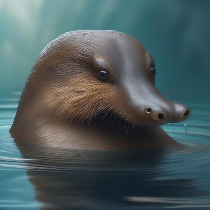 Closeup of a realistic platypus portrait with intricate fur details and textured bill and tail.