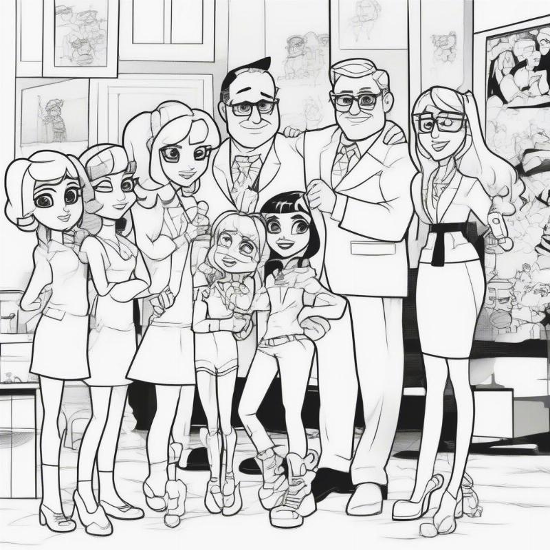 Powerpuff Girls and Professor Utonium Coloring Page