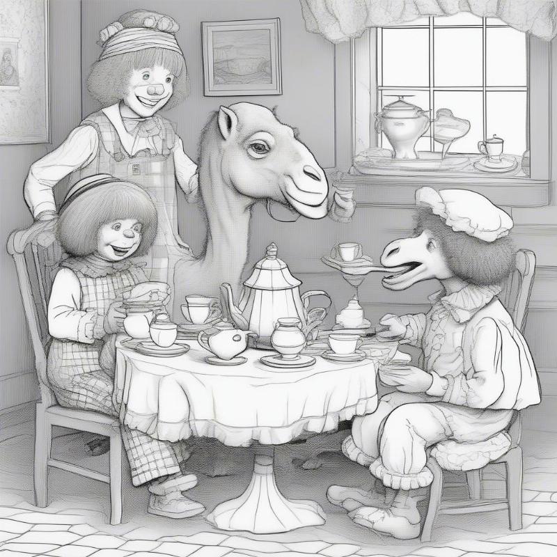 Raggedy Ann and Andy Hosting a Tea Party Coloring Page