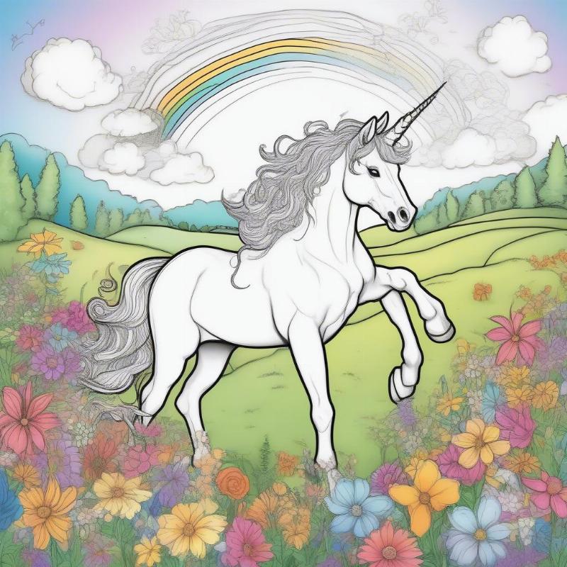 Rainbow Unicorn Coloring Page