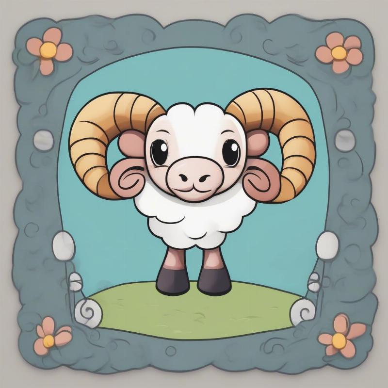 A kid-friendly ram illustration with a cheerful expression and simplified contours.