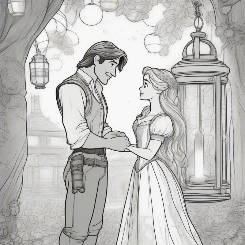 Rapunzel and Flynn Rider Coloring Page