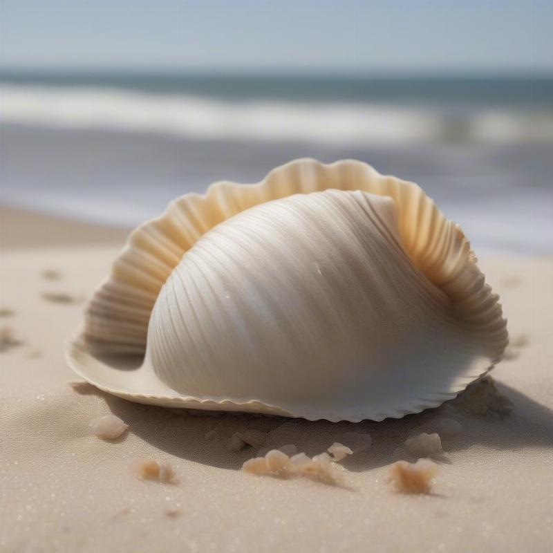 Detailed realistic clam with ocean background