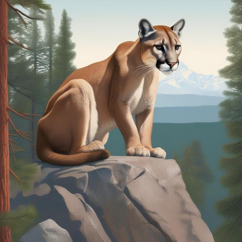 A realistic cougar looking regal in its natural mountain habitat