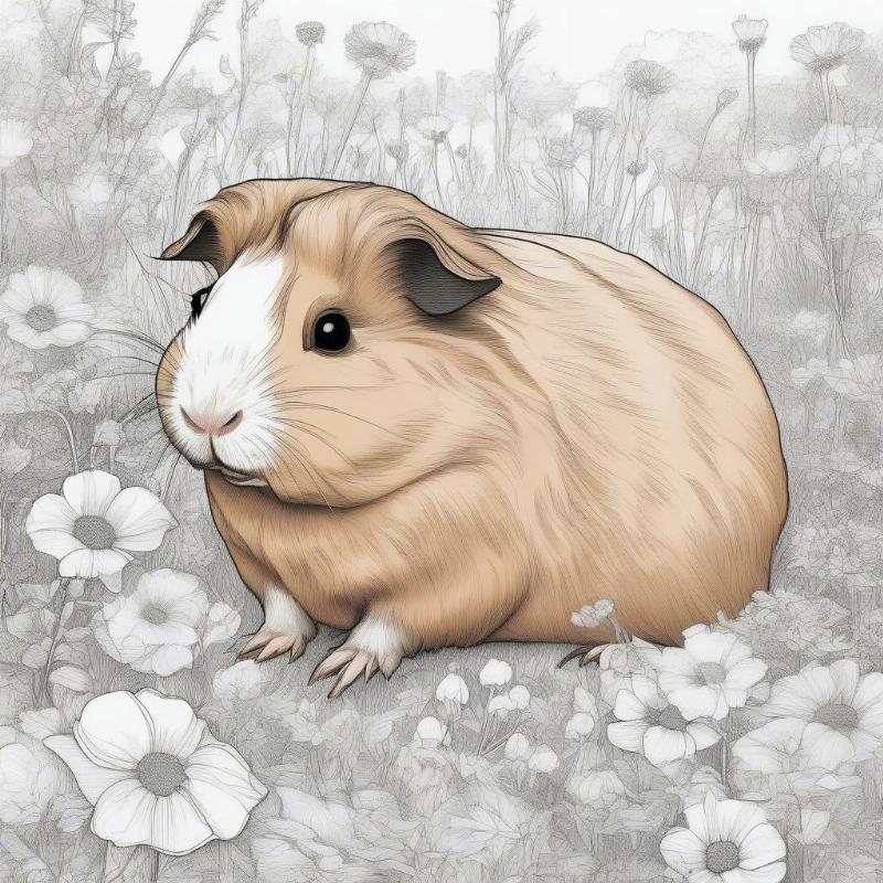 A fluffy guinea pig in a grassy field waiting to be colored