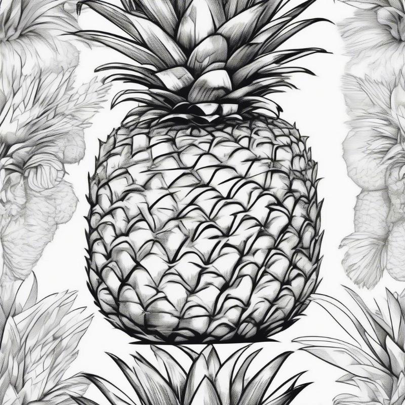 Realistic Pineapple Coloring Page for Adults