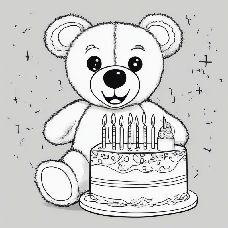 Second Birthday Teddy Bear Coloring Page