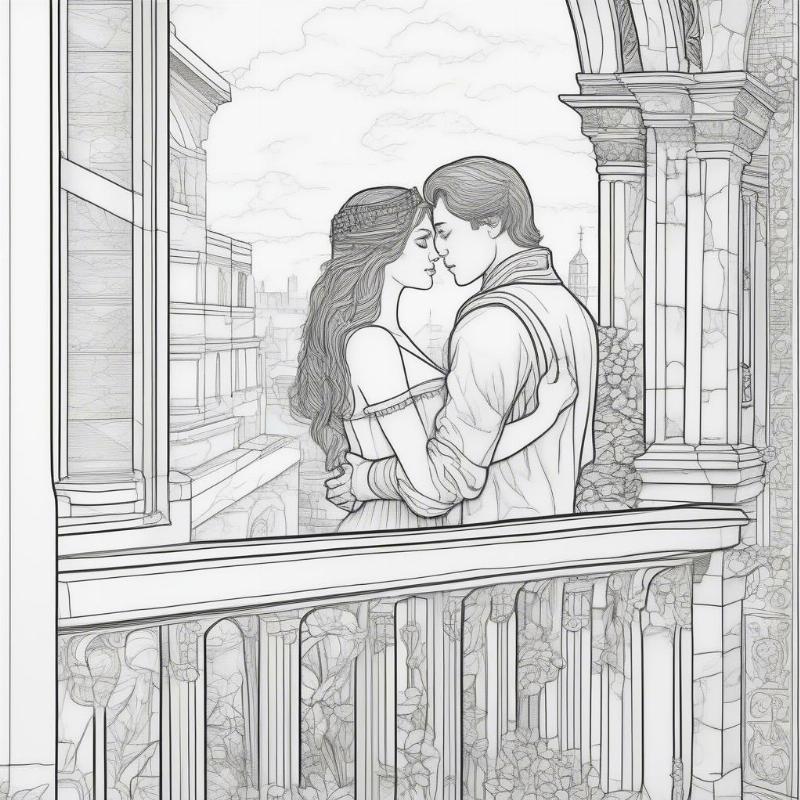 Shakespeare Romeo and Juliet Balcony Scene Coloring Page