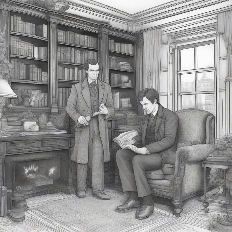 Sherlock Holmes and Dr. Watson at 221B Baker Street Coloring Page