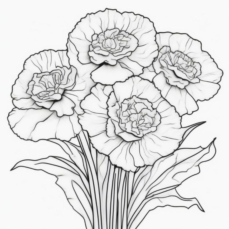 Simple Carnation Bouquet Coloring Sheet