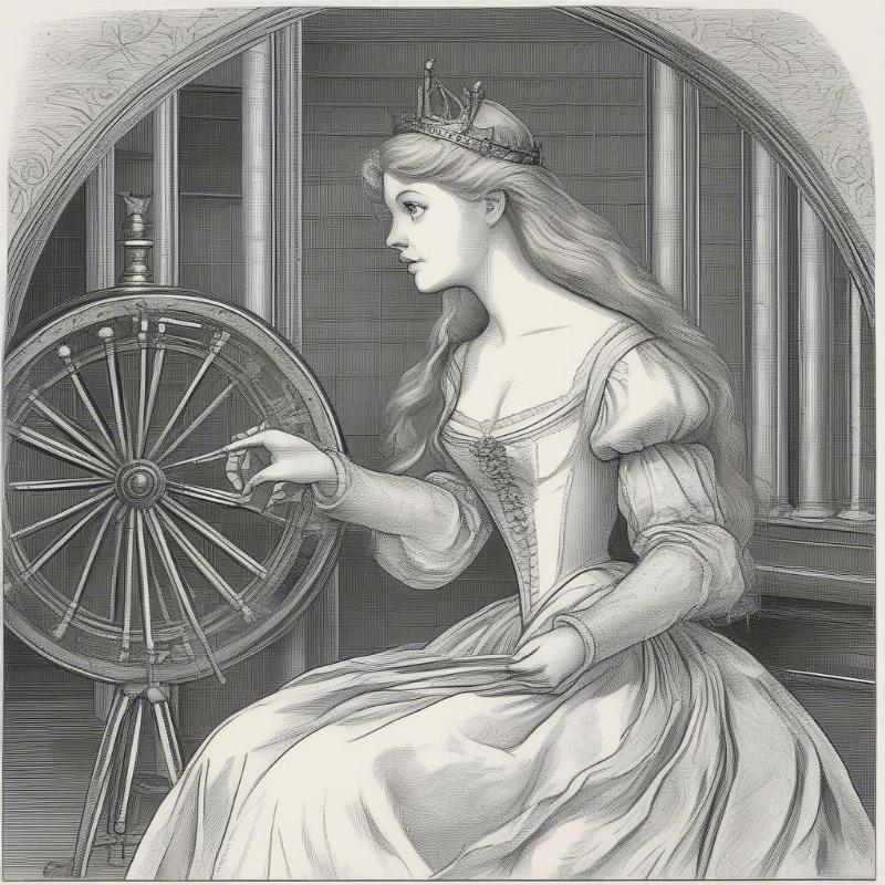 Sleeping Beauty at the Spinning Wheel Coloring Page