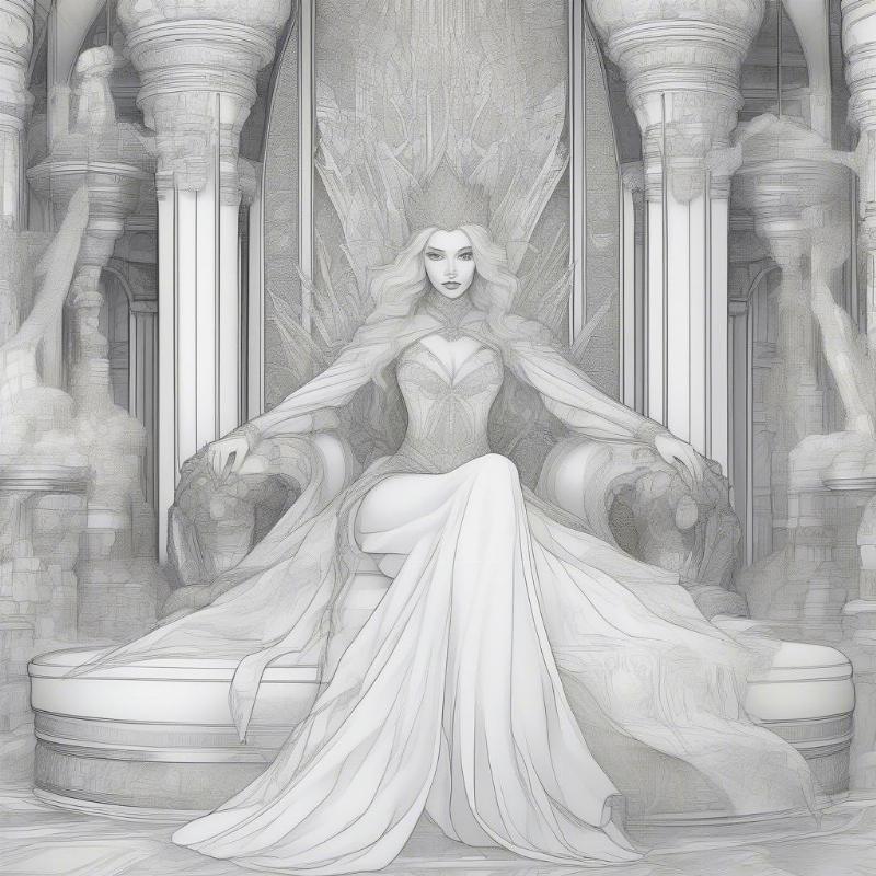 The Snow Queen in Her Ice Palace Coloring Page