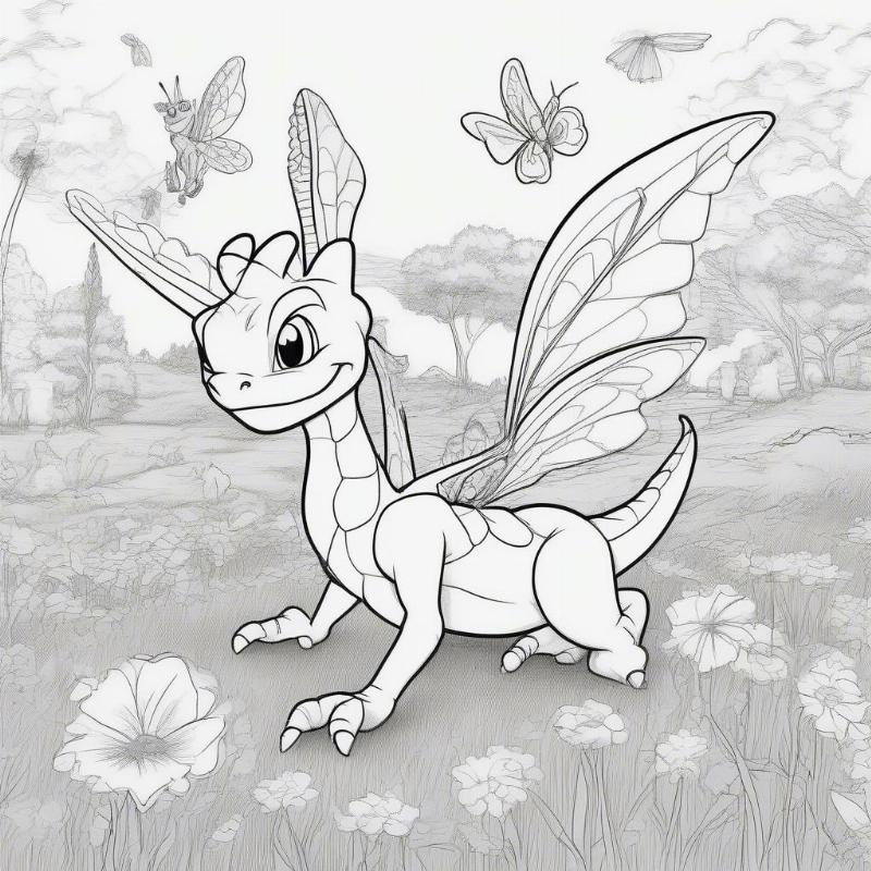 Spyro and Sparx Coloring Page: Catching Butterflies