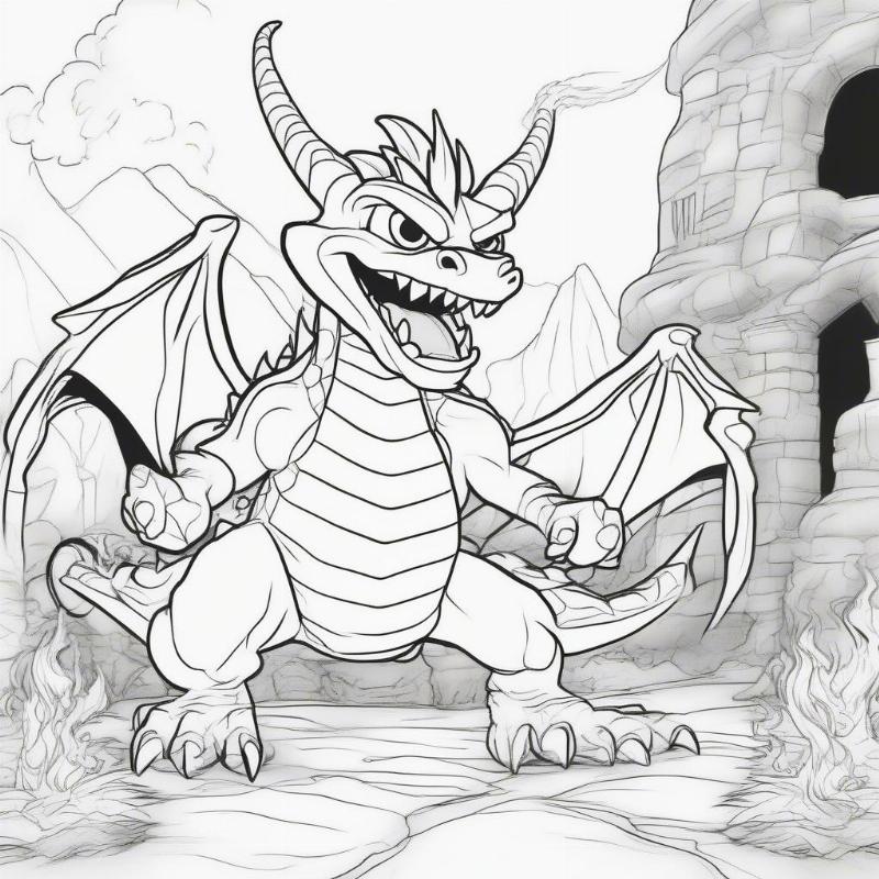 Spyro Battling Gnasty Gnorc Coloring Page