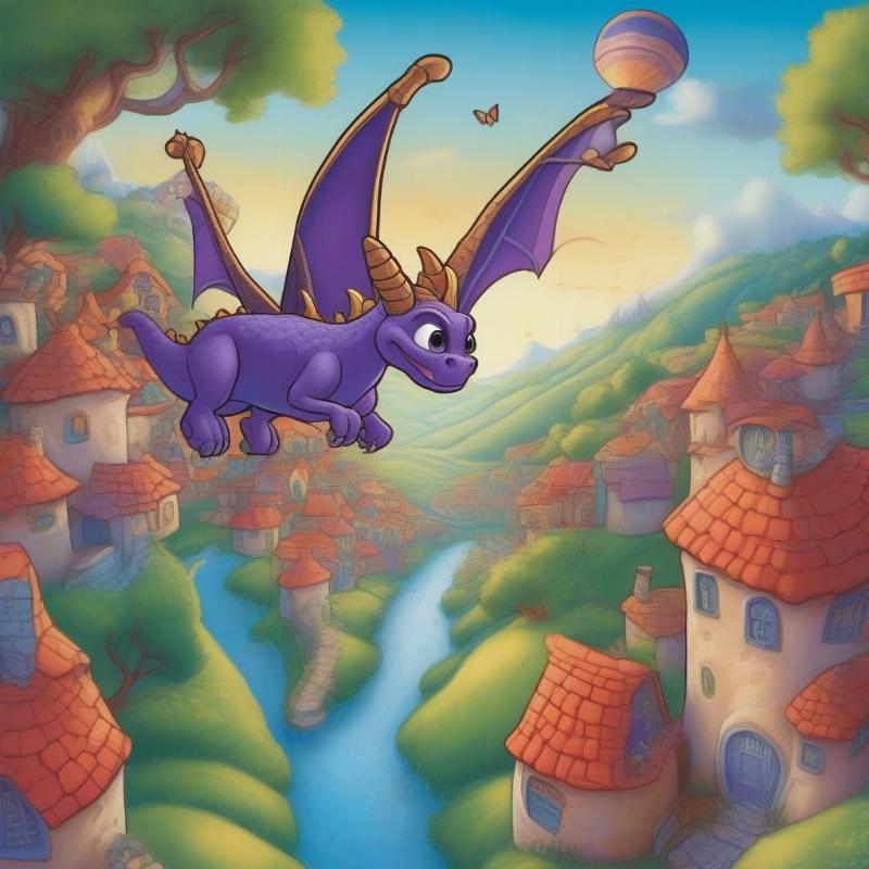 Spyro the Dragon Coloring Page: Flying Over Artisans World