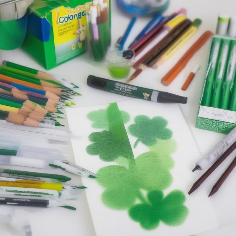 Saint Patrick's Day Coloring Supplies: Paper and Crayons