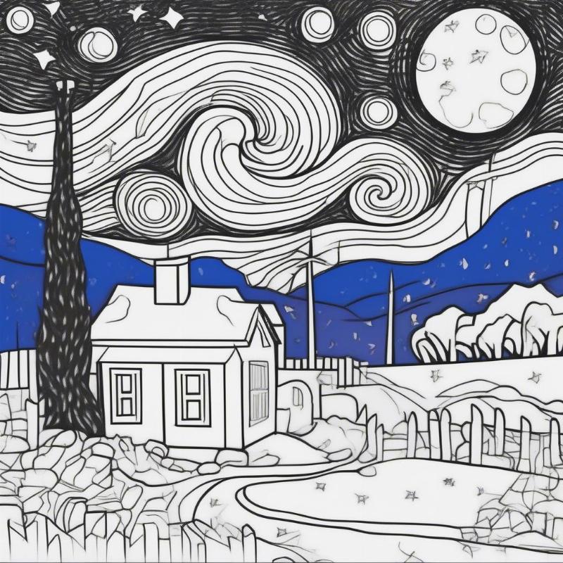 Starry Night Coloring Page for Kids