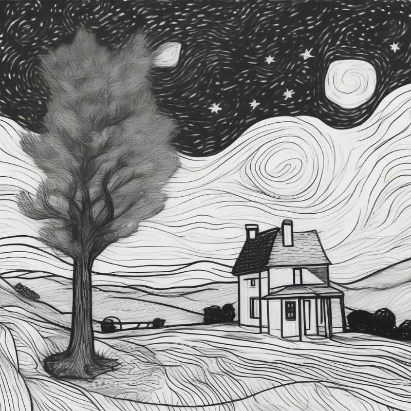 Starry Night Simple Coloring Page