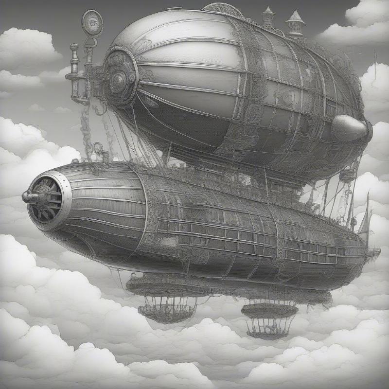 Steampunk Airship Coloring Page - Detailed Illustration