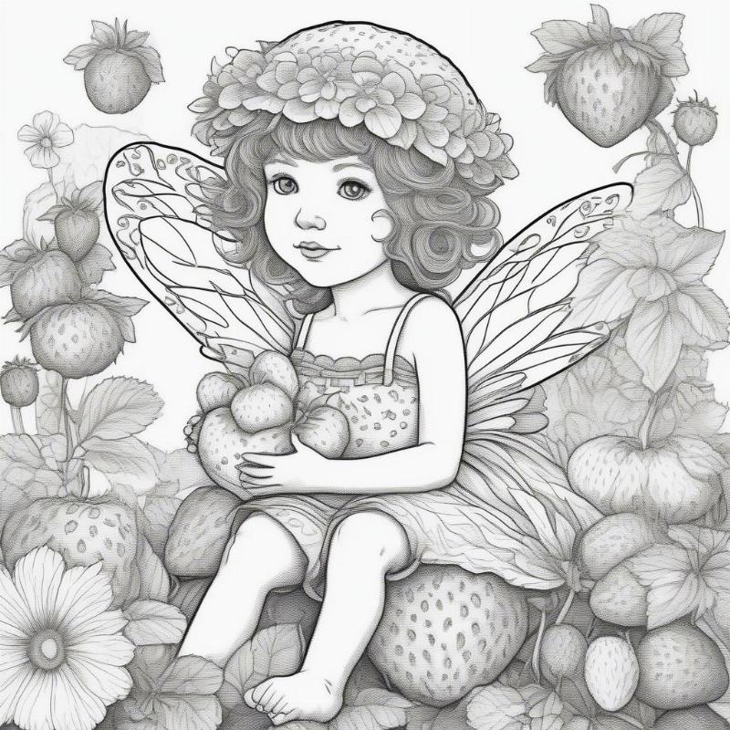 Whimsical Strawberry Fairy Coloring Page for Imaginative Coloring