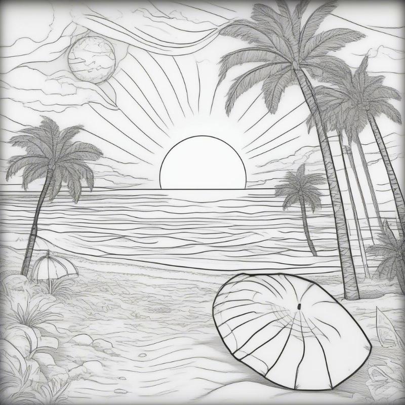 Summer Beach Scene Coloring Page