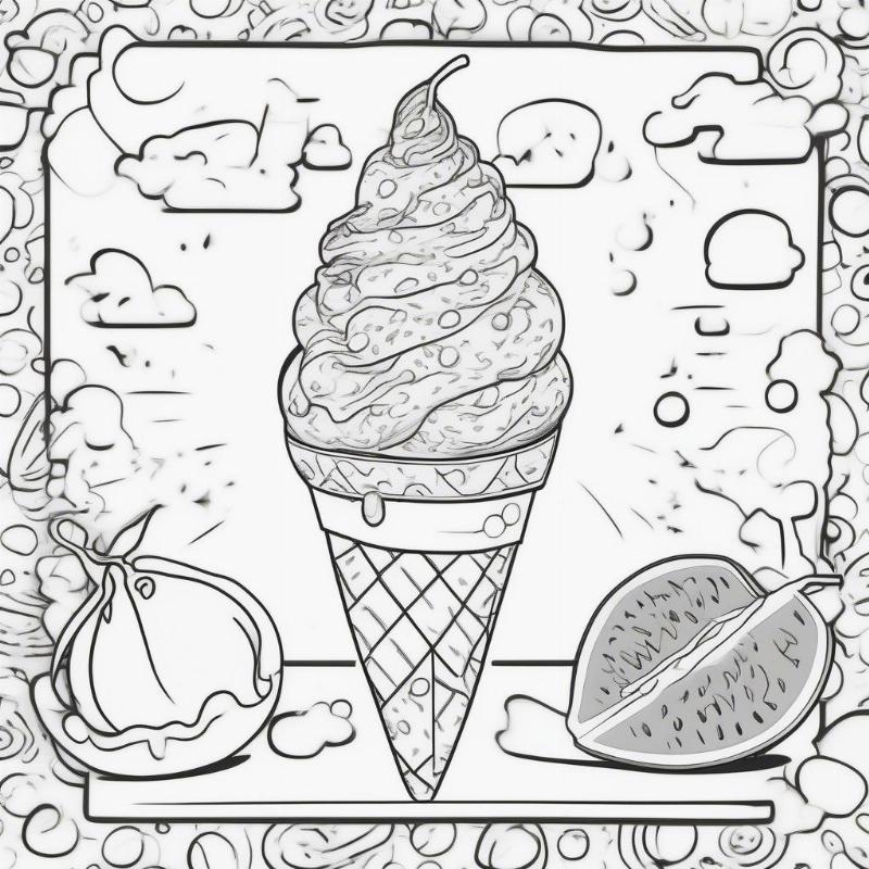 Summer Doodle Coloring Page Ice Cream and Watermelon