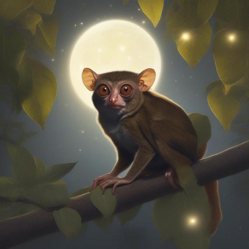 Tarsier in a moonlit jungle