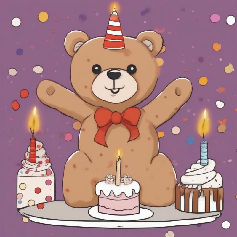 Teddy Bear with Birthday Cake Coloring Page