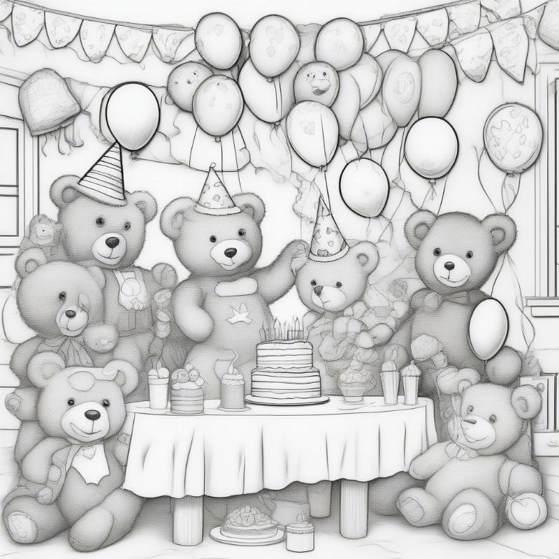 Teddy Bear Birthday Party Coloring Page