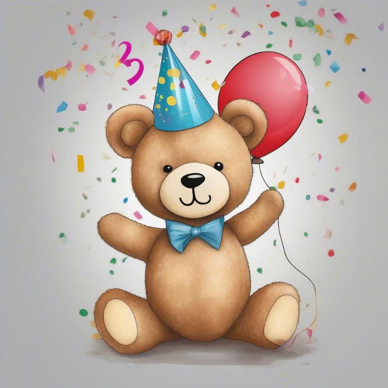 Teddy Bear with Party Hat Second Birthday Coloring Page