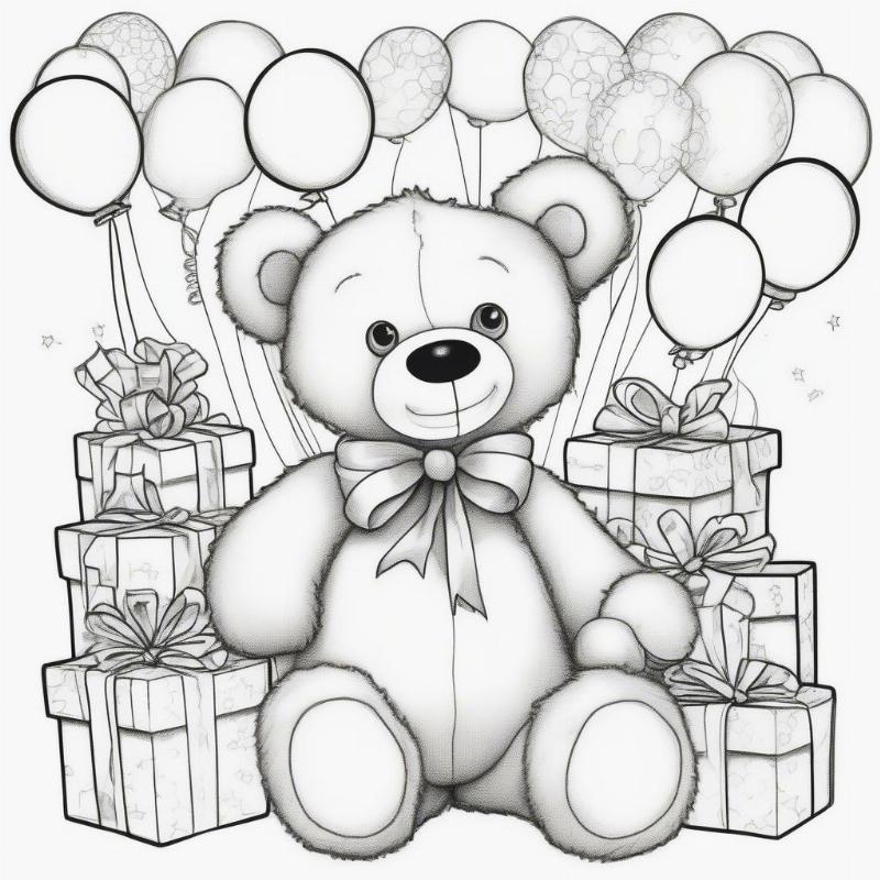 Teddy Bear with Balloons Coloring Page