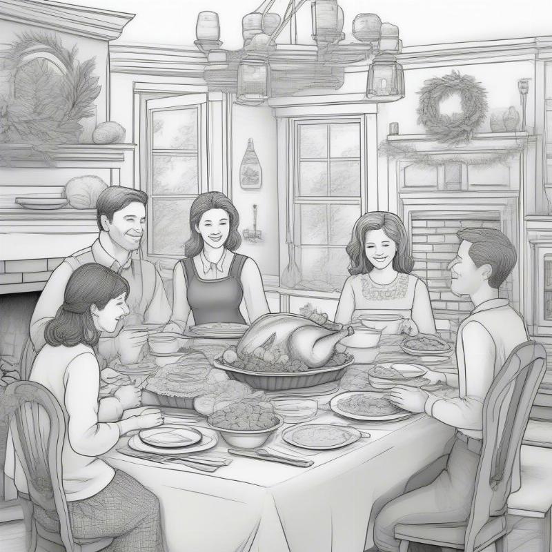 Thanksgiving Family Coloring Page