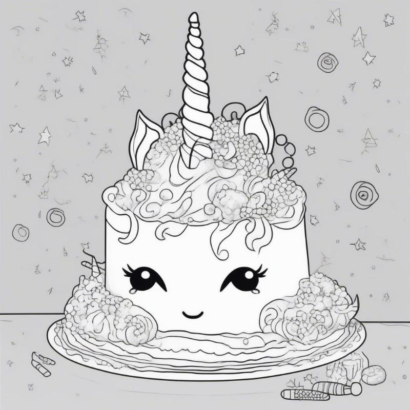 Unicorn Birthday Cake Coloring Page