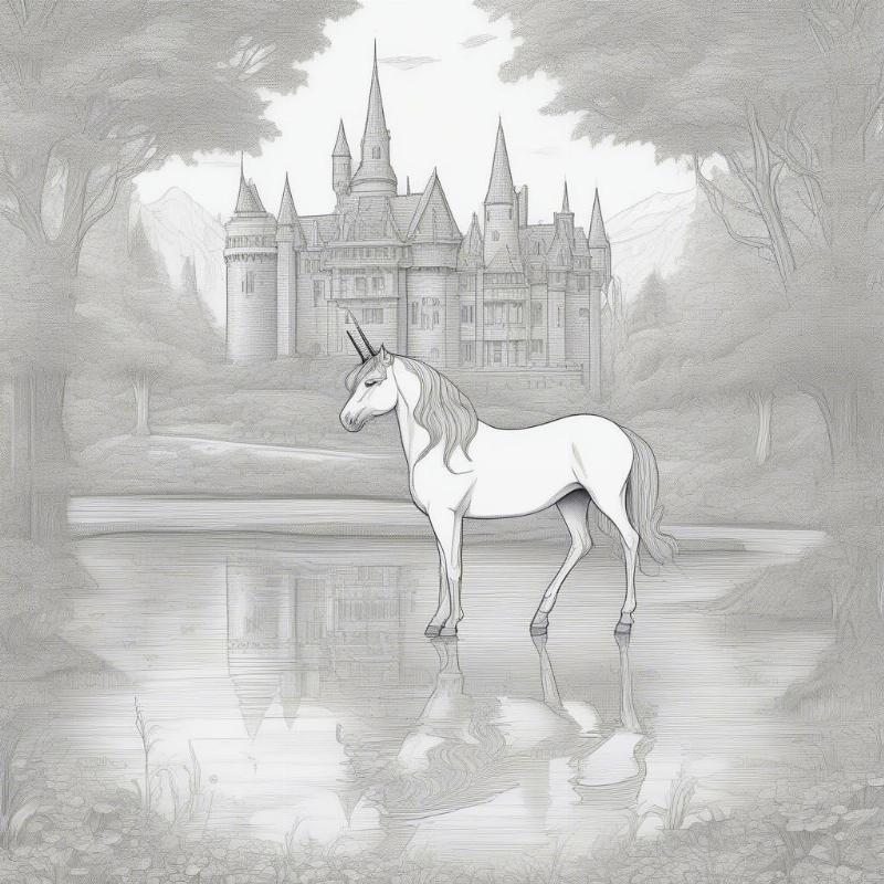 Unicorn and Castle Coloring Page