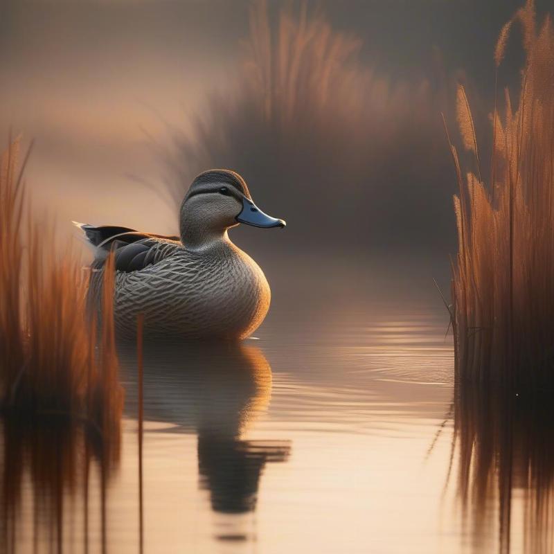 Realistic upland duck perched near a marsh, ideal for experienced colorists.