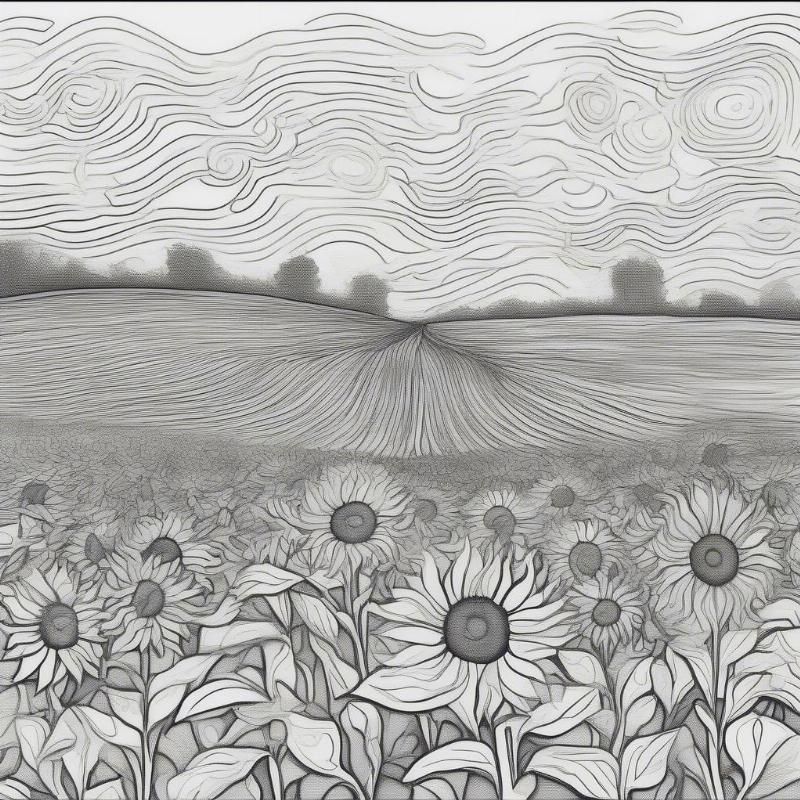 Van Gogh Sunflower Field Coloring Page - Abstract Design