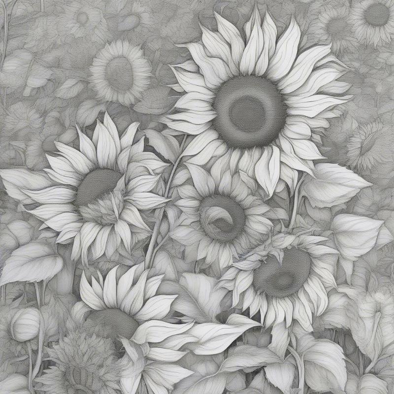 Van Gogh Sunflower Field Coloring Page - Intricate Design