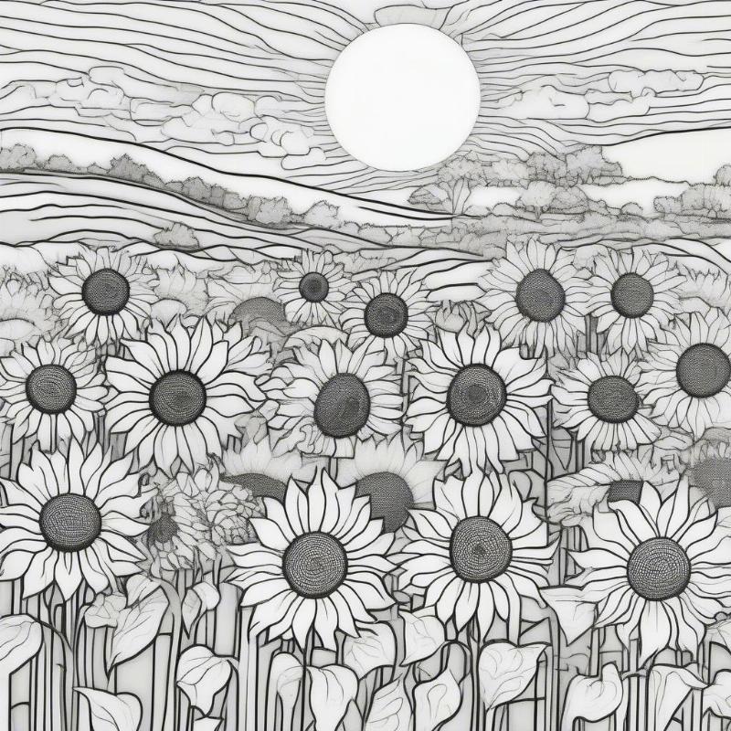 Van Gogh Sunflower Field Coloring Page - Simple Design