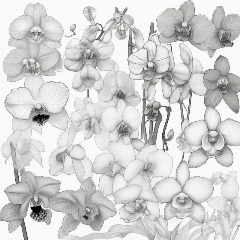 Variety of Orchid Species Coloring Sheet