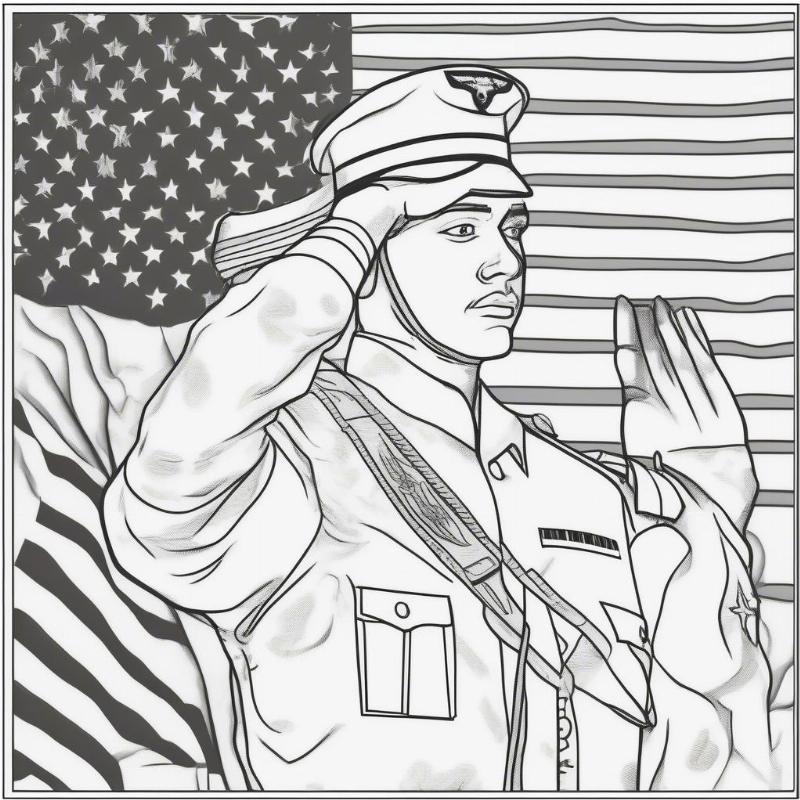 Saluting Soldier Veteran's Day Coloring Page