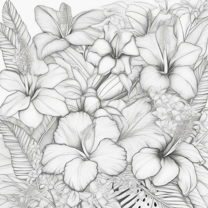 Vibrant Tropical Flower Coloring Page Designs