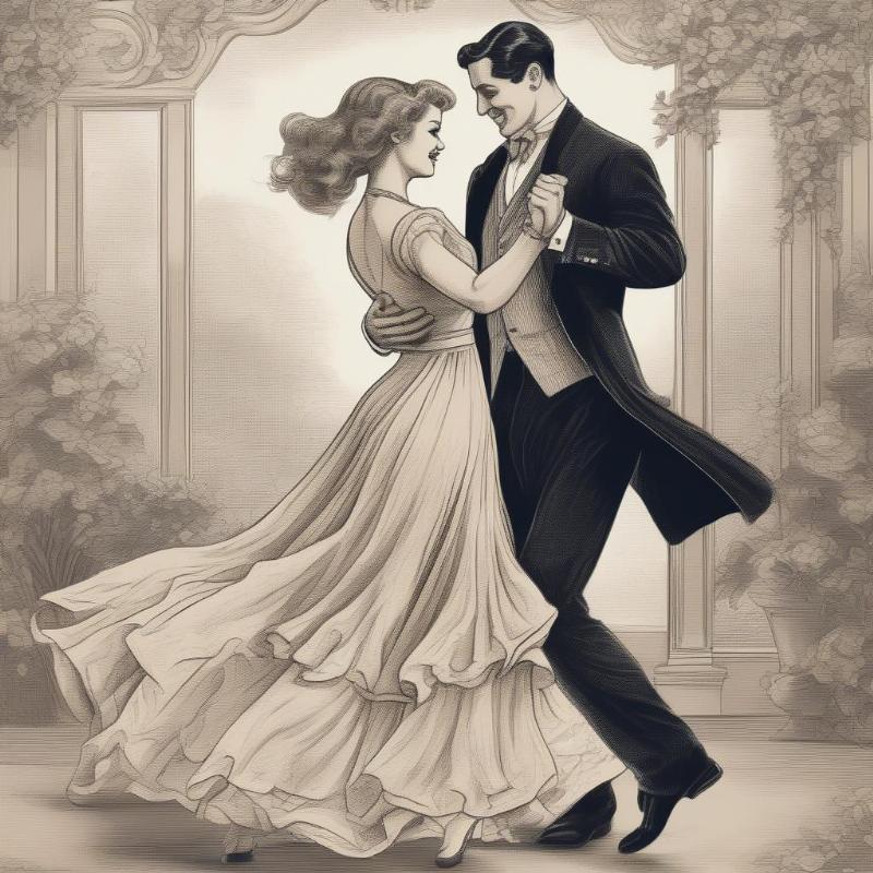 Vintage Couple Dancing Coloring Page