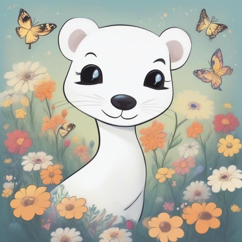 Whimsical ermine coloring illustration