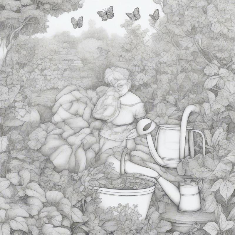 Whimsical Fig Face in a Garden Scene Coloring Page