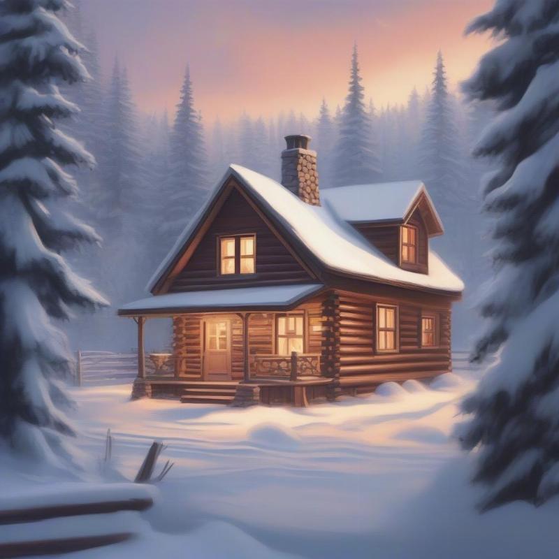 Winter Doodle Coloring Page: Cabin in the Snow