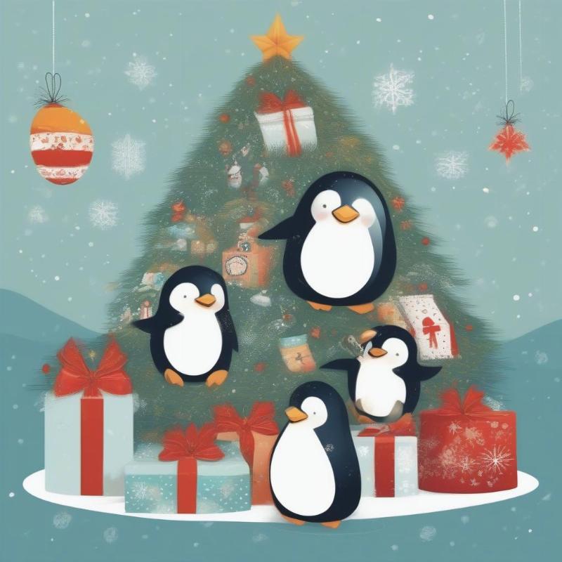 Winter Doodle Coloring Page: Penguin Christmas