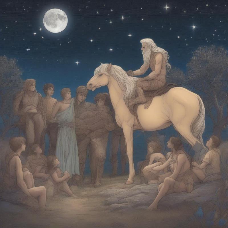 Wise Centaur Teaching Under the Stars Coloring Page