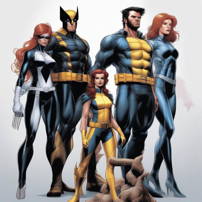 Wolverine with X-Men team in iconic group pose for coloring activity