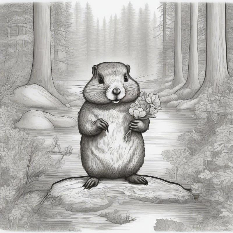 Adorable woodchuck standing in the middle of a vibrant forest landscape